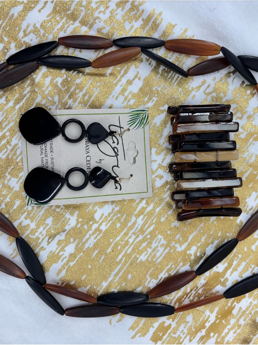Tayra Cedeno Bl Br Resin Earrings, bracelet,necklace Fair Trade Sustainable